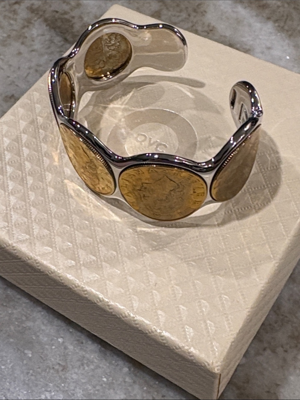 Gold-Tone Coin Accent Cuff Bracelet - Women's Accessory - Picture 4 of 5